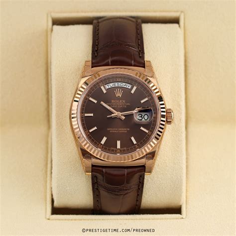 gold rolex brown face|preowned rolex with chocolate interior.